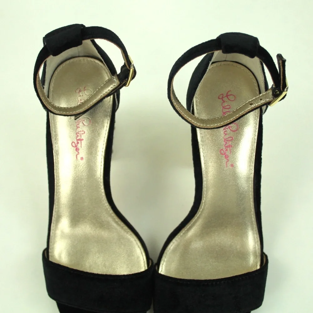 Lilly Pulitzer Amber Lynn Black Velvet Faux Pearl Rhinestone Block Heel Sandal 7